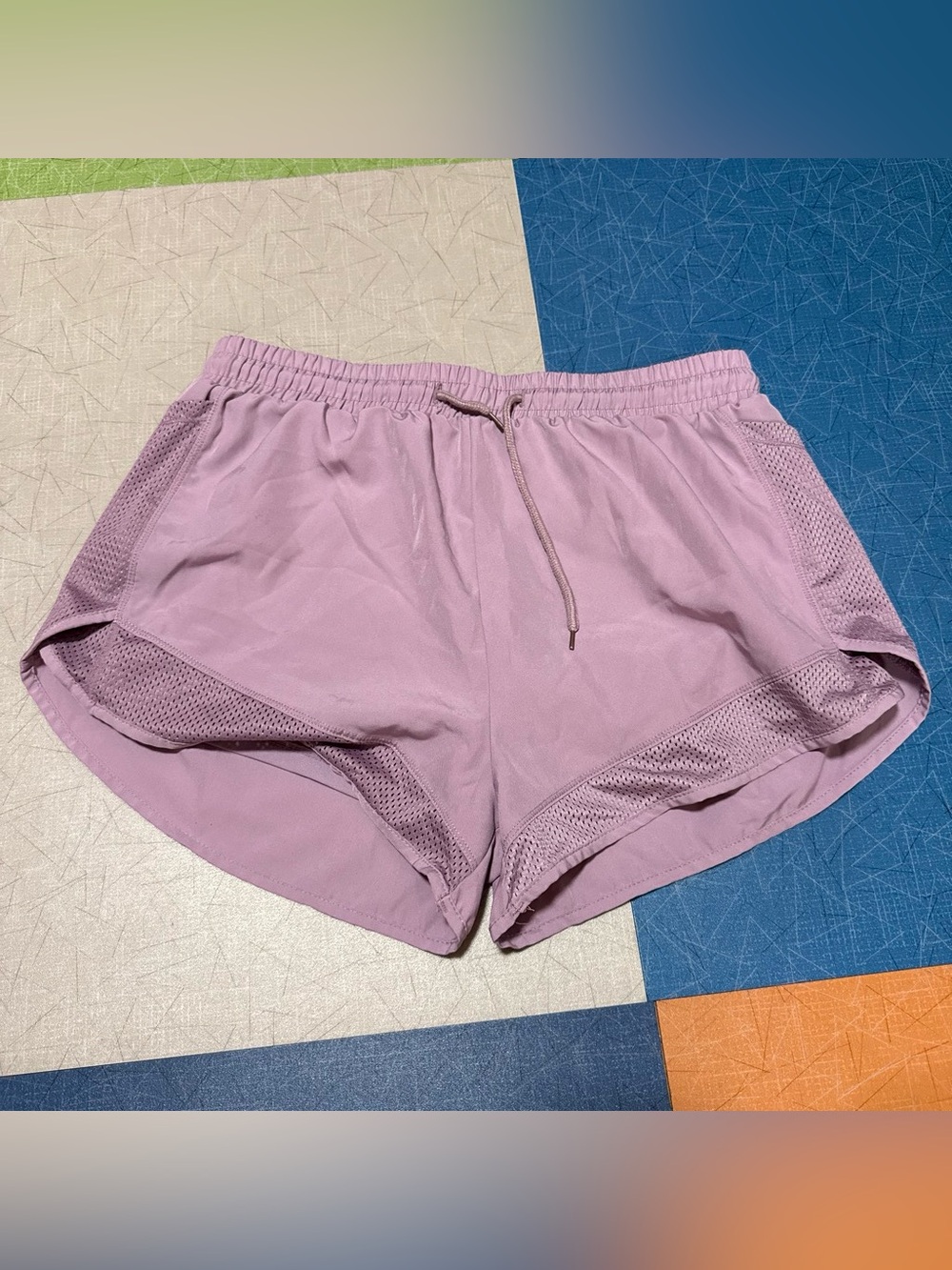 Women's purple Athletic Shorts with Mesh Trim